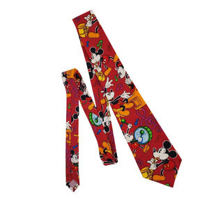 Disney Balancine Red Silk Red Tie Mickey Mouse Band Festival Vibrant Color Retro